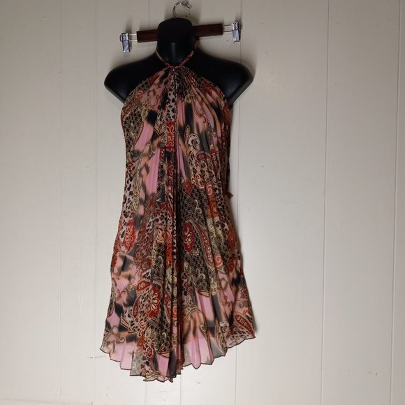 fredericks of hollywood halter mini dress Flowey tunic top womens boho small EUC - Picture 5 of 8
